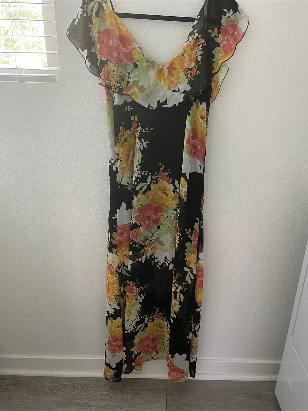 june & hudson Black Floral Maxi Dress with  Golden Yellow &  Pale Pink Blooms